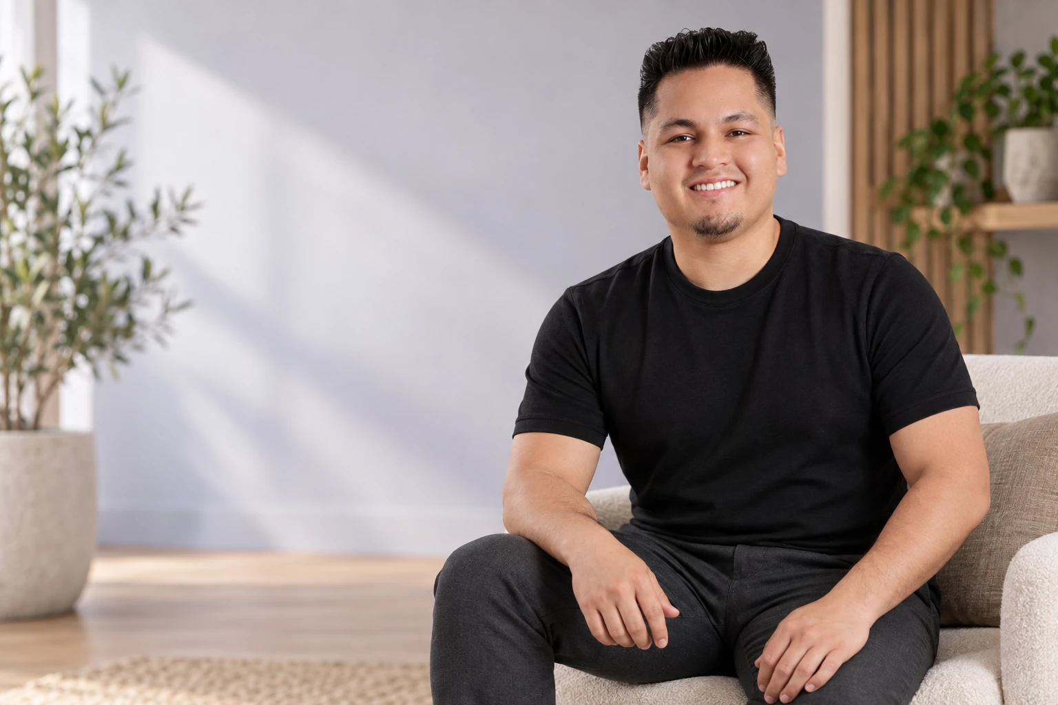 Diego Sovero con polo negro en un interior luminoso