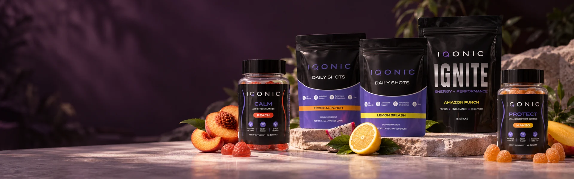 Colección IQONIC: CALM, dos variantes de DAILY SHOTS, IGNITE y PROTECT